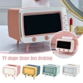 TV Shape Tissue Box Cover Holder with Mobile Holder Storage Box Tv Design Container for Home and Office