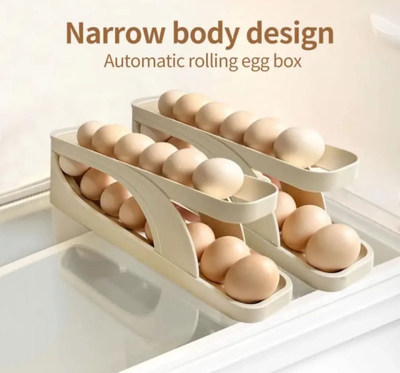 2 Tier Egg Organizer Automatic Scrolling Egg Rack Double Layer Egg Storage Tray - Image 2