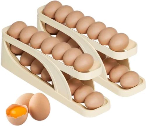 2 Tier Egg Organizer Automatic Scrolling Egg Rack Double Layer Egg Storage Tray