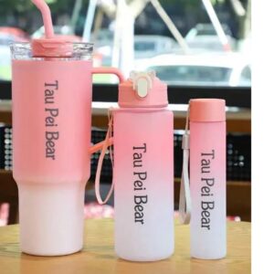3pcs Gradient Water Bottles Set Portable Large Gradient Color Straw Sports Tumblers Perfect For Outdoor Fitness Family Camping Parties School Supplies And Perfect Birthdays