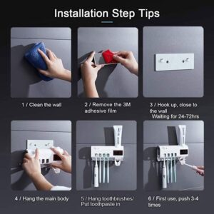 Smart UV Toothbrush Holder and Toothpaste Dispenser Bathroom Toothbrush Holder Wall Mounted Toothpaste Dispenser with Rechargeable Solar Powered Rechargeable USB Charging